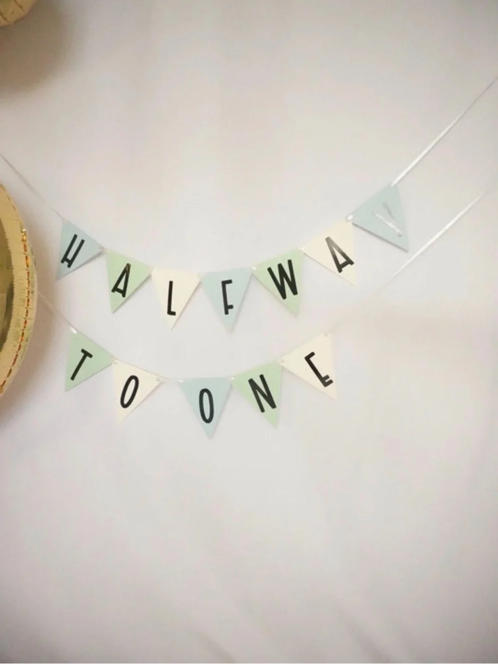 Half Birthday High Chair Banner & Tassel Garland - Blue and Cream